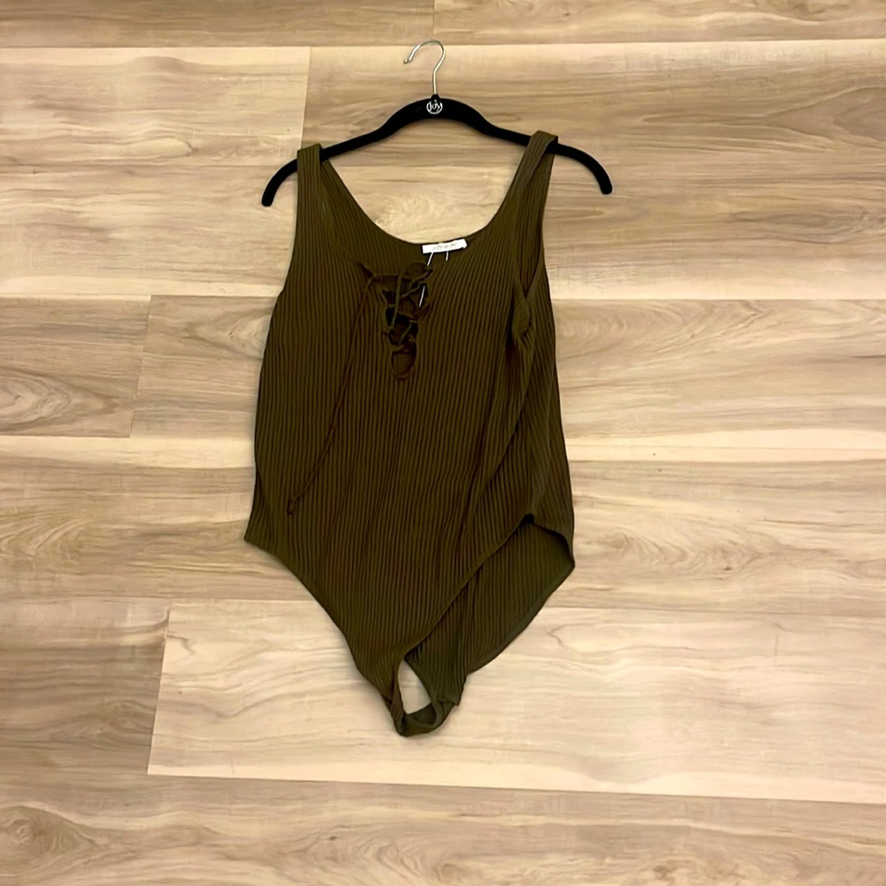 Zara Trafaluc Tie Tank bodysuit olive size L